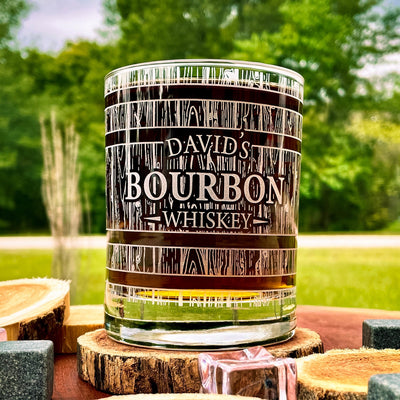 Personalized Whiskey Barrel 360 Wrap Engraved Glass    / Christmas Gift