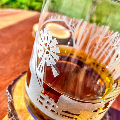 Farm Scenery - 360 Engraved Bourbon Whiskey Glass   / Christmas Gift