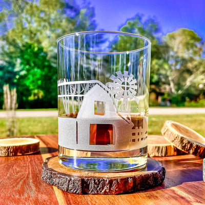 Farm Scenery - 360 Engraved Bourbon Whiskey Glass   / Valentine's Day Gift