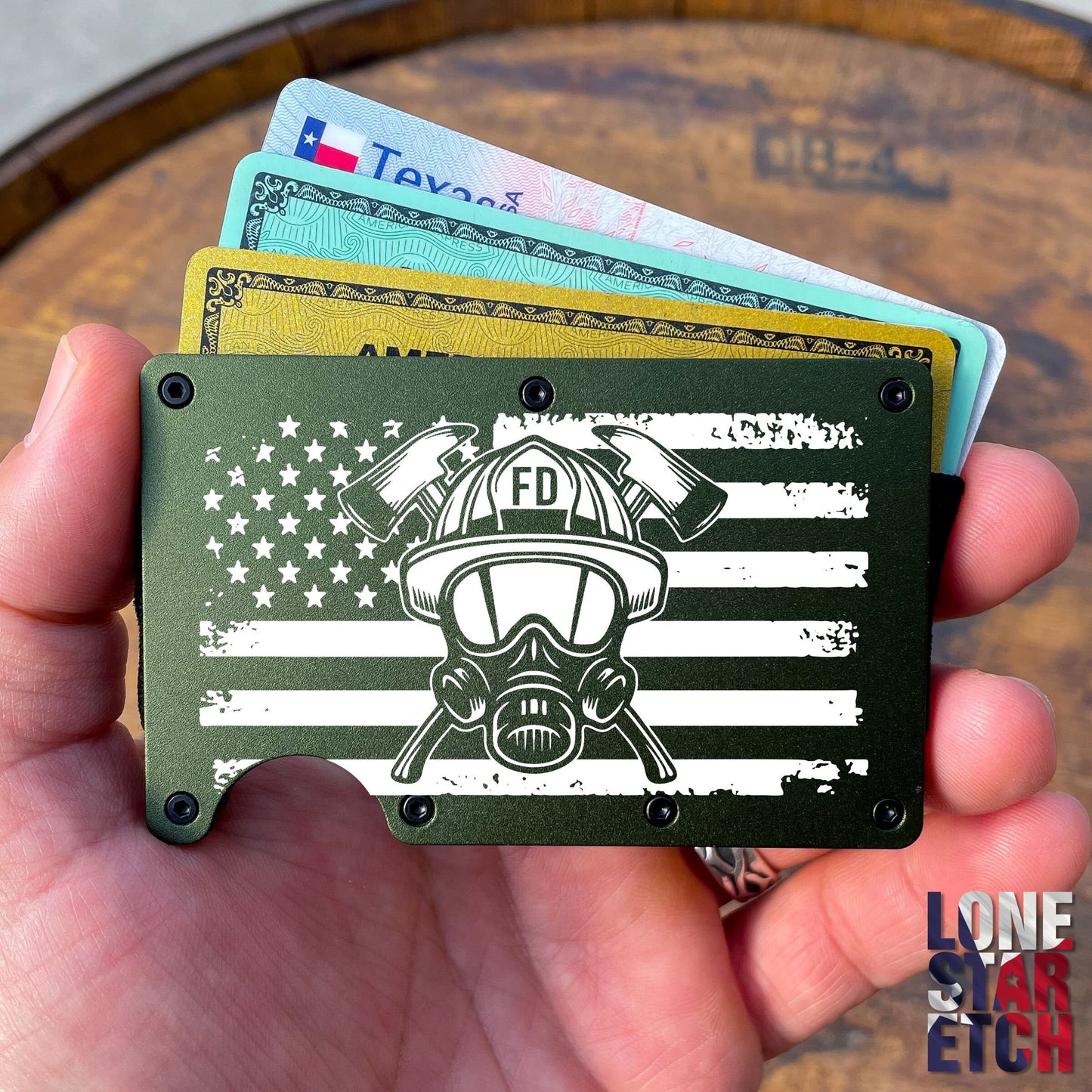 Firefighter Flag  Slim Metal Minimalist RFID Blocking Wallet   / Father's Day Gift / Valentine's Day Gift