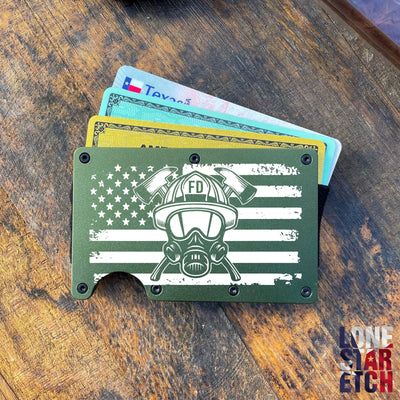 Firefighter Flag  Slim Metal Minimalist RFID Blocking Wallet   / Father's Day Gift