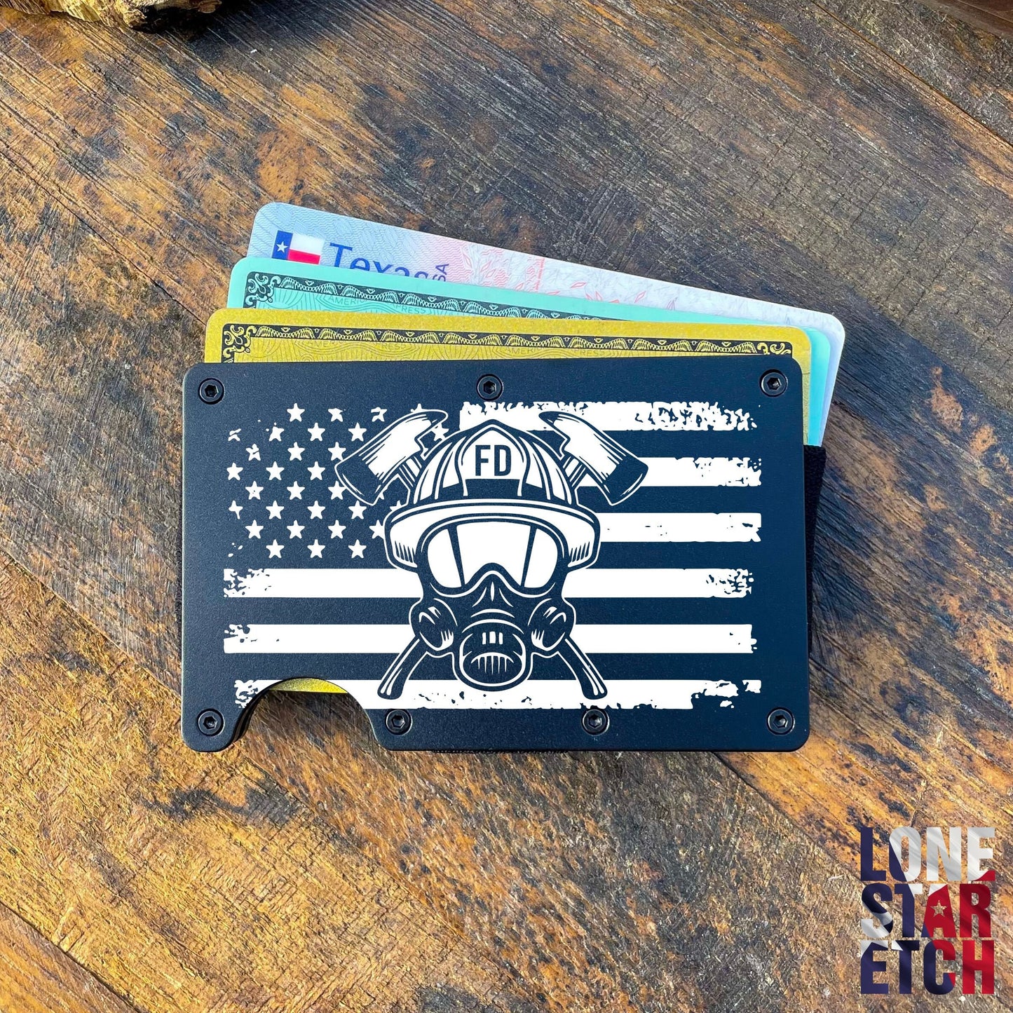 Firefighter Flag  Slim Metal Minimalist RFID Blocking Wallet   / Father's Day Gift / Valentine's Day Gift