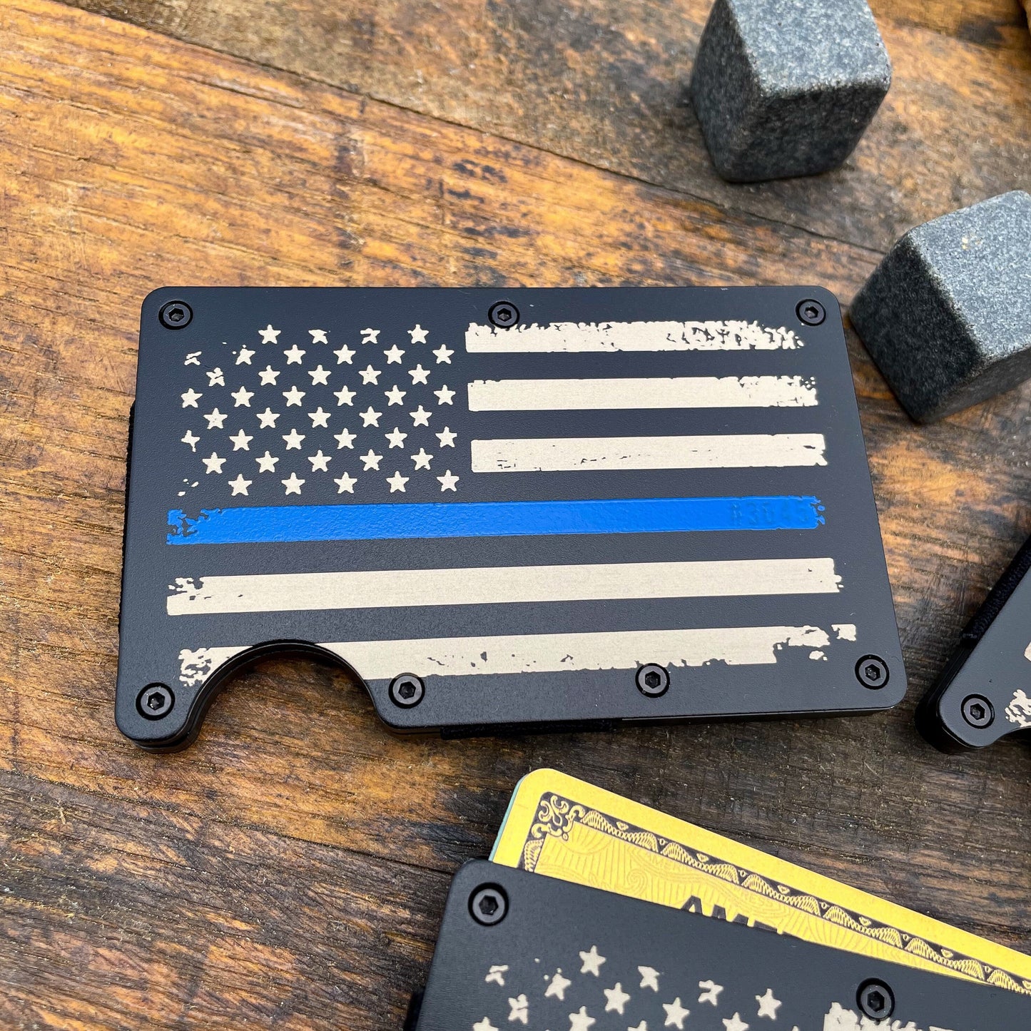 Thin Blue, Red, Green Line / Slim Metal Wallet / Etched Flag / RFID Blocking / Groomsmen Wallet / Etched Money Clip / Father's Day Gift / Valentine's Day Gift