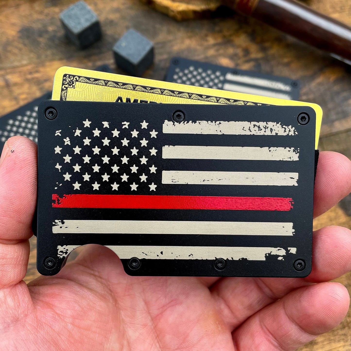Thin Blue, Red, Green Line / Slim Metal Wallet / Etched Flag / RFID Blocking / Groomsmen Wallet / Etched Money Clip / Father's Day Gift / Valentine's Day Gift