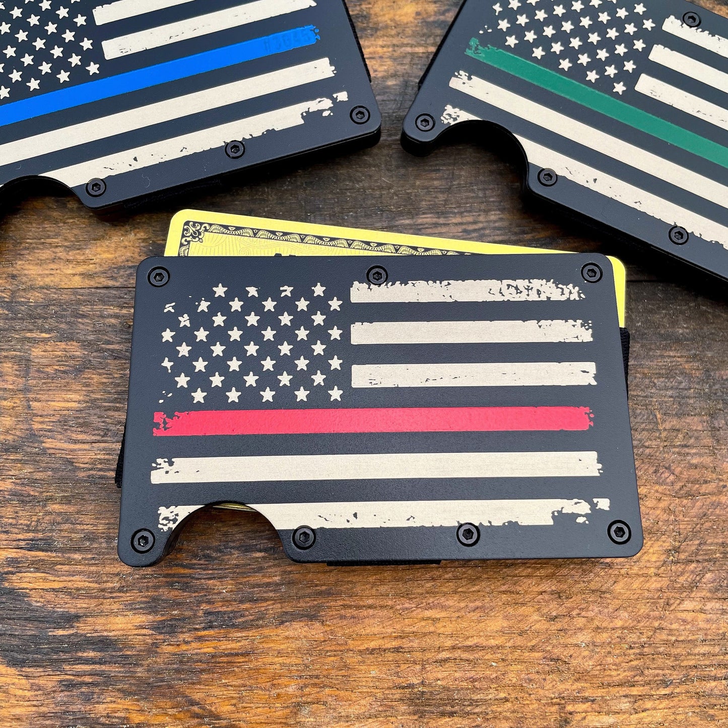 Thin Blue, Red, Green Line / Slim Metal Wallet / Etched Flag / RFID Blocking / Groomsmen Wallet / Etched Money Clip / Father's Day Gift / Valentine's Day Gift