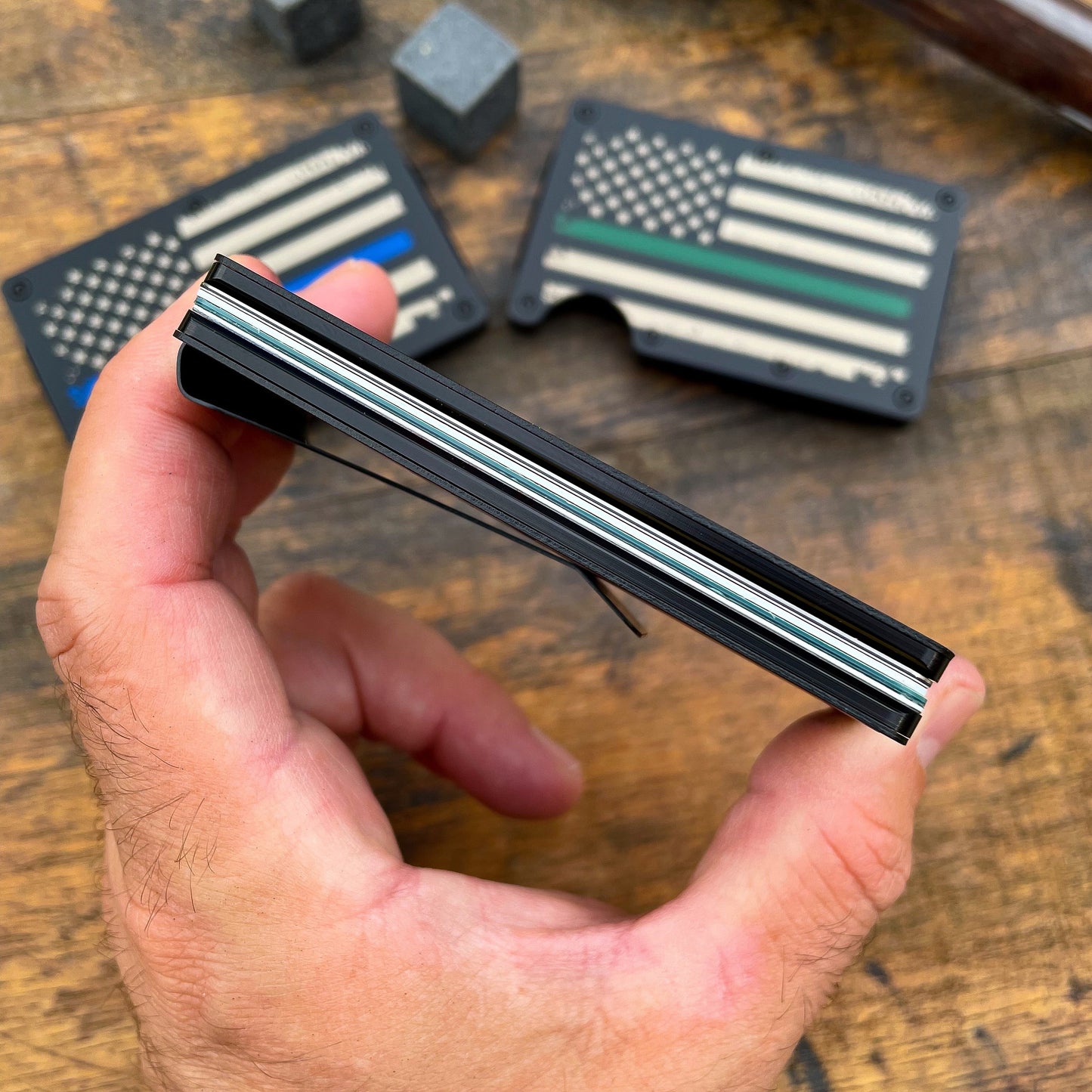 Thin Blue, Red, Green Line / Slim Metal Wallet / Etched Flag / RFID Blocking / Groomsmen Wallet / Etched Money Clip / Father's Day Gift / Valentine's Day Gift