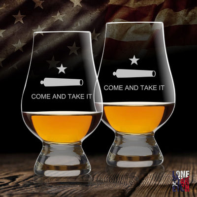 Come and Take It  Glencairn Whiskey  Engraved  Whiskey Glass  Bourbon Glass  Scotch  Tasting Glass  Texas Gift   / Father's Day Gift