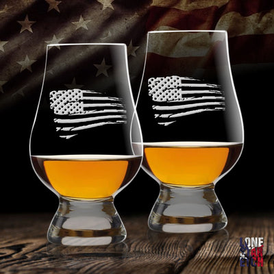 Distressed American Flag  Patriotic Glencairn  Engraved  Whiskey Glass  Bourbon Glass  Scotch  Tasting Glass   / Christmas Gift
