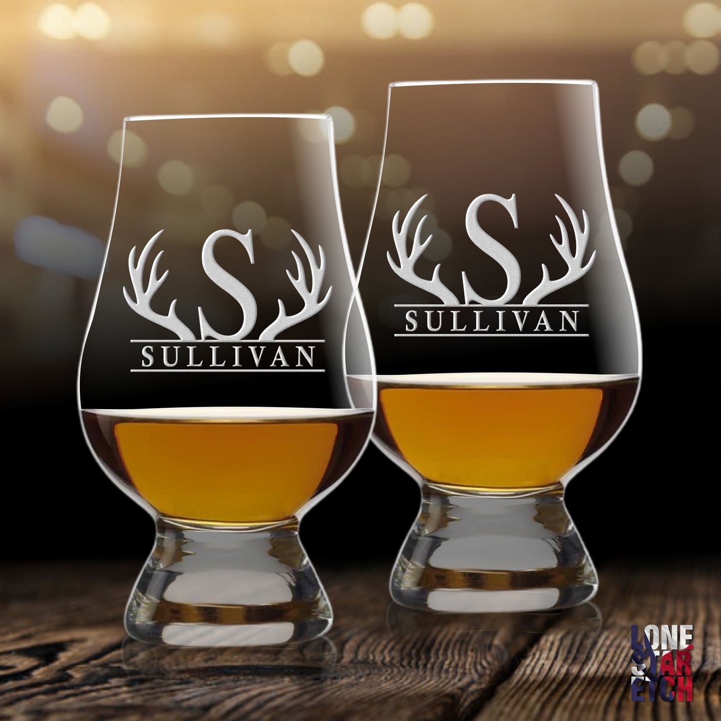 Personalized Glencairn Whiskey Glass  Bourbon Glass  Scotch Glass  Tasting Glass  Antlers Monogram Glencairn   / Father's Day Gift / Valentine's Day Gift