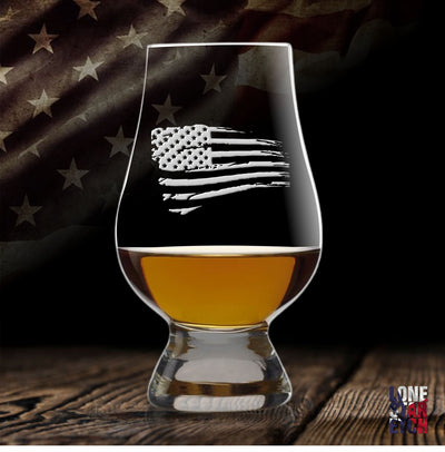 Distressed American Flag  Patriotic Glencairn  Engraved  Whiskey Glass  Bourbon Glass  Scotch  Tasting Glass   / Father's Day Gift