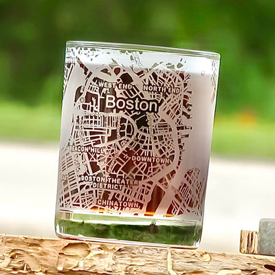 Boston City Map Whiskey Glass  360 Engraved  (13.5 oz) / Christmas Gift