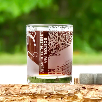 Boston City Map Whiskey Glass  360 Engraved  (13.5 oz) / Christmas Gift