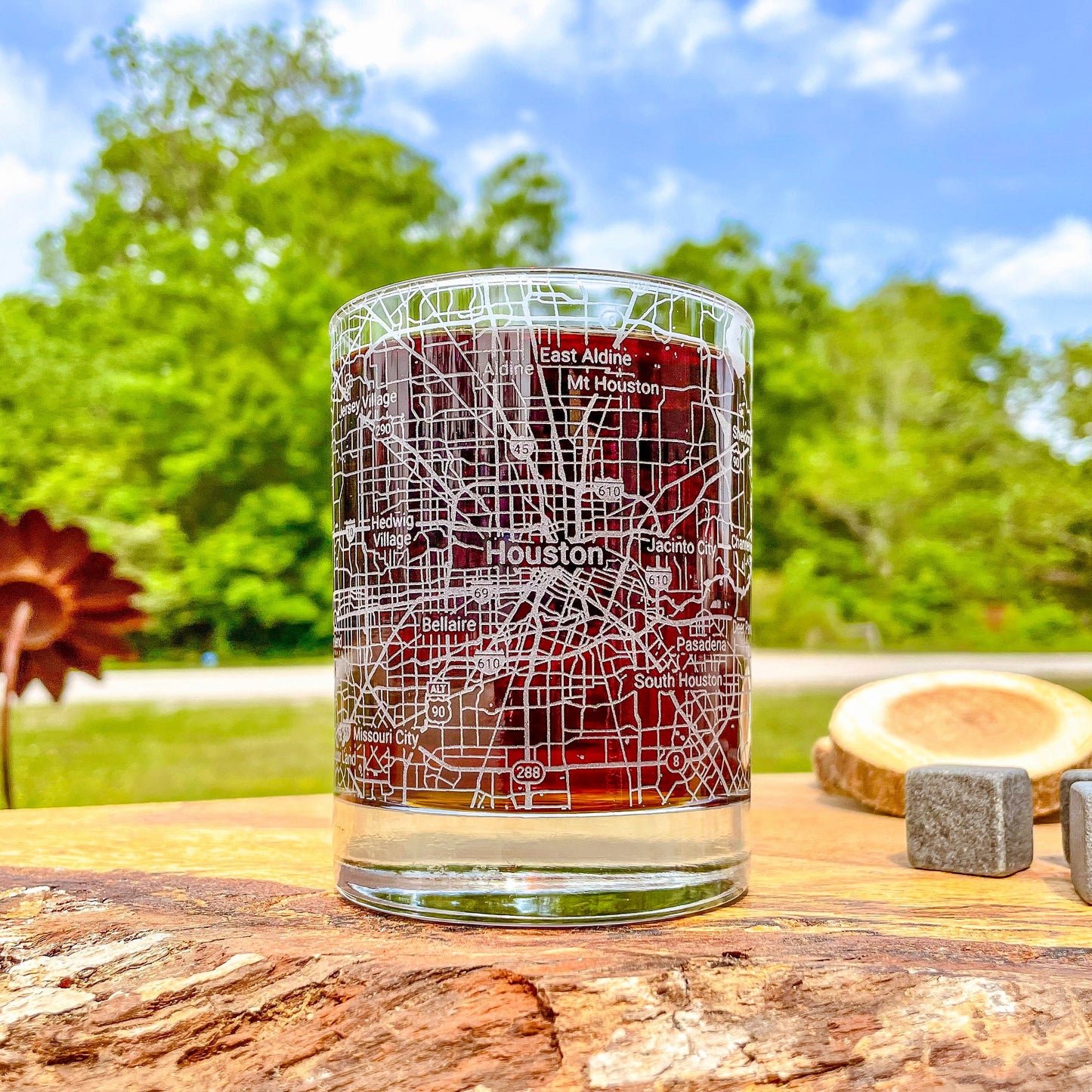 Houston City Map Whiskey Glass  360 Engraved  (13.5 oz) / Father's Day Gift / Valentine's Day Gift