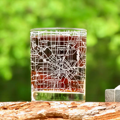 Dallas City Map Whiskey Glass  360 Engraved  (13.5 oz) / Valentine's Day Gift