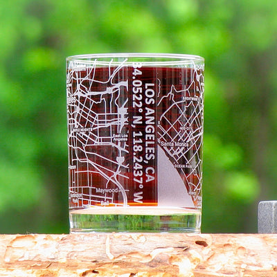 Los Angeles City Map Whiskey Glass  360 Engraved  (13.5 oz) / Christmas Gift
