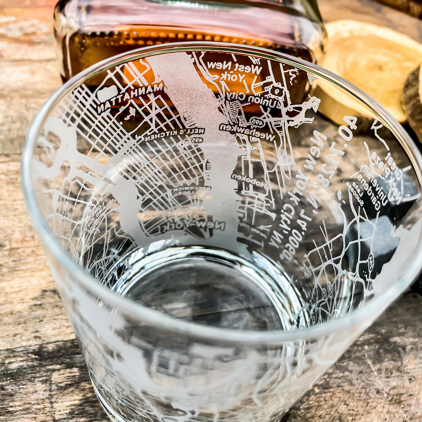New York City Map Whiskey Glass  360 Engraved  (13.5 oz) / Father's Day Gift / Valentine's Day Gift