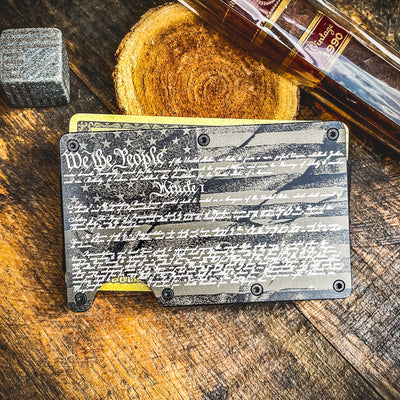 US Constitution Flag  Slim Metal Minimalist RFID Blocking Wallet   / Christmas Gift