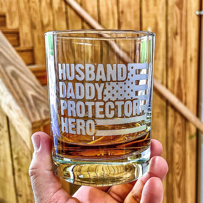 Husband Daddy Protector Hero Whiskey Glass  Valentine's Day Gift   / Valentine's Day Gift