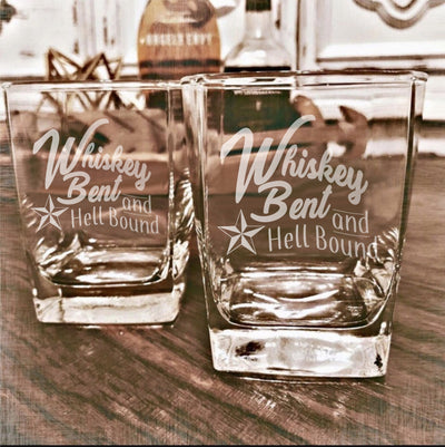 Whiskey Bent and Hell Bound Set Whiskey Glass Set    / Christmas Gift