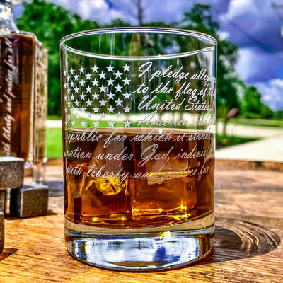 Pledge of Allegiance American Flag  Wrapped Pledge of Allegiance Glass  Engraved Whiskey Decanter or Decanter Set of 3    / Valentine's Day Gift