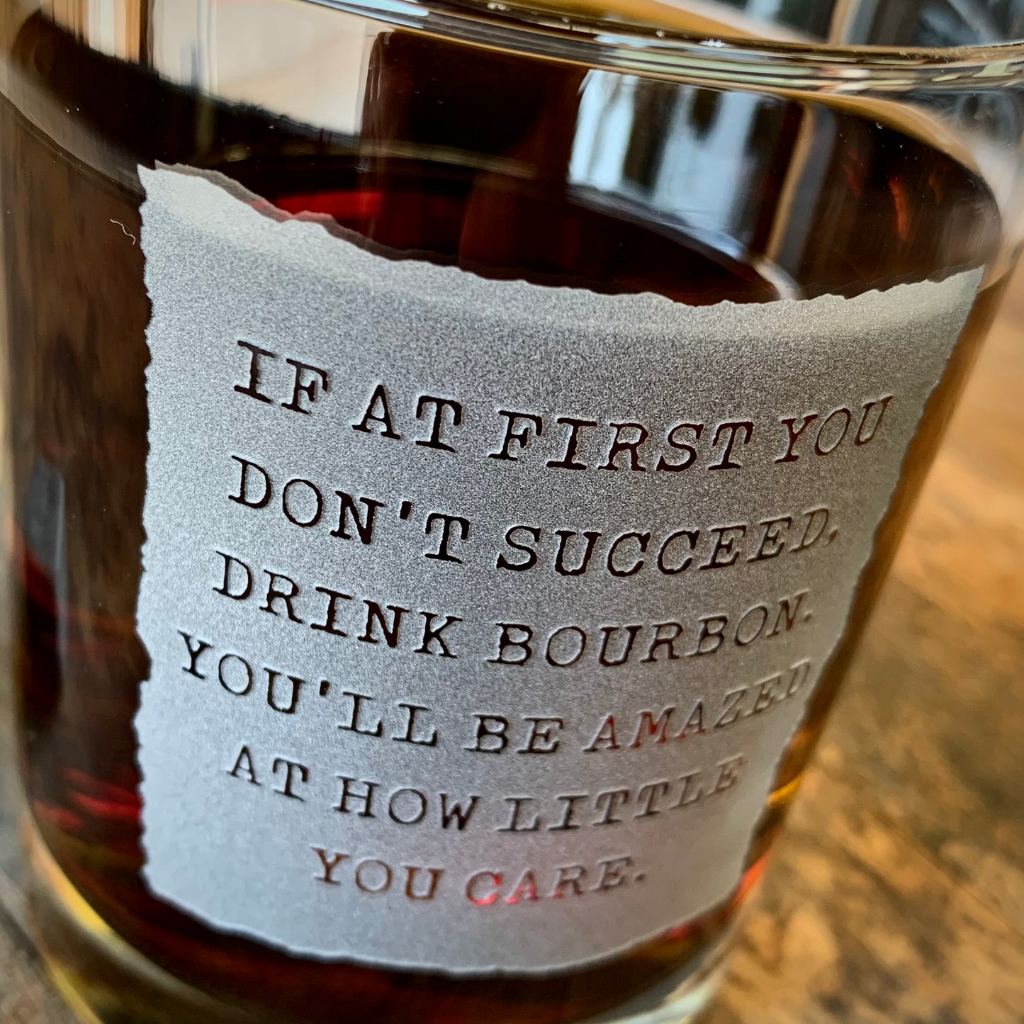 Drink Bourbon and Care Less Engraved Whiskey Glass / Bourbon Glass / Father's Day Gift / Valentine's Day Gift