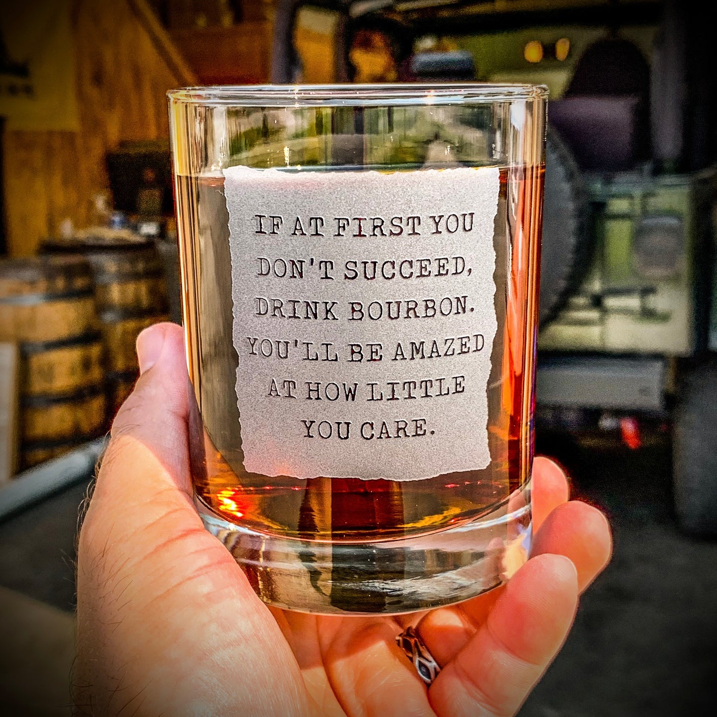 Drink Bourbon and Care Less Engraved Whiskey Glass / Bourbon Glass / Father's Day Gift / Valentine's Day Gift