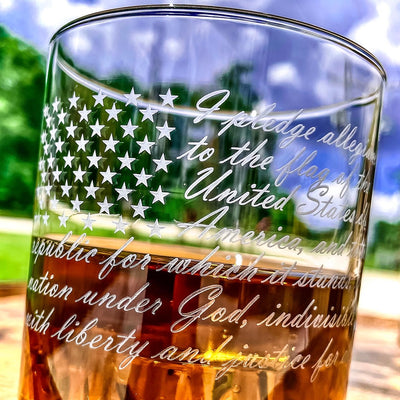Pledge of Allegiance American Flag  Wrapped Pledge of Allegiance Glass  Engraved Whiskey Decanter or Decanter Set of 3    / Valentine's Day Gift