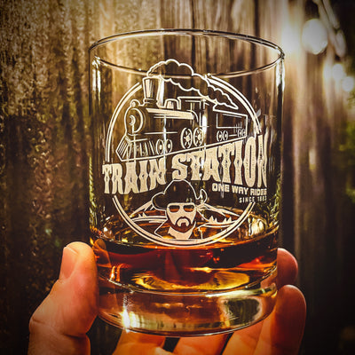 Train Station Rip Whiskey Glass     / Christmas Gift